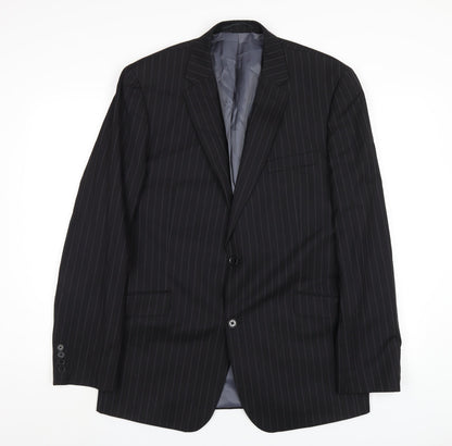 Additional front view of French Connection men’s black striped wool jacket blazer, size 42, regular