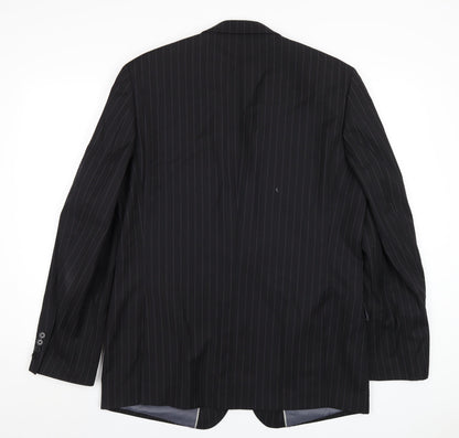 Back view of French Connection men’s black striped wool jacket blazer, size 42, regular