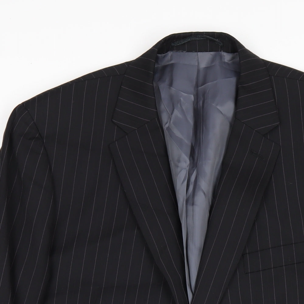 French Connection Mens Black Striped Wool Jacket Blazer Size 42 Regular