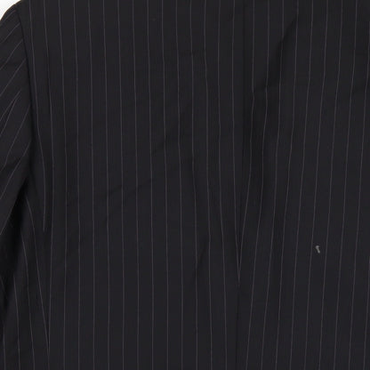 Brand and care label for French Connection men’s black striped wool jacket blazer, size 42, regular