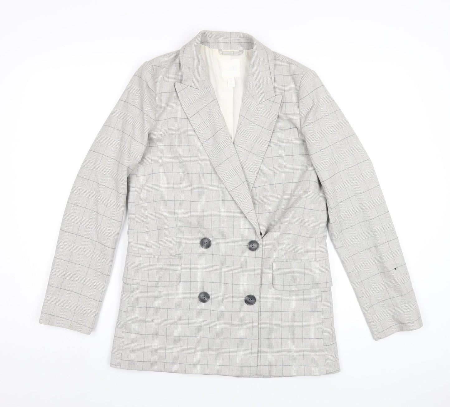 H&M Mens Grey Plaid Polyester Jacket Blazer Size XS Regular