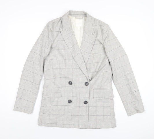 H&M Mens Grey Plaid Polyester Jacket Blazer Size XS Regular