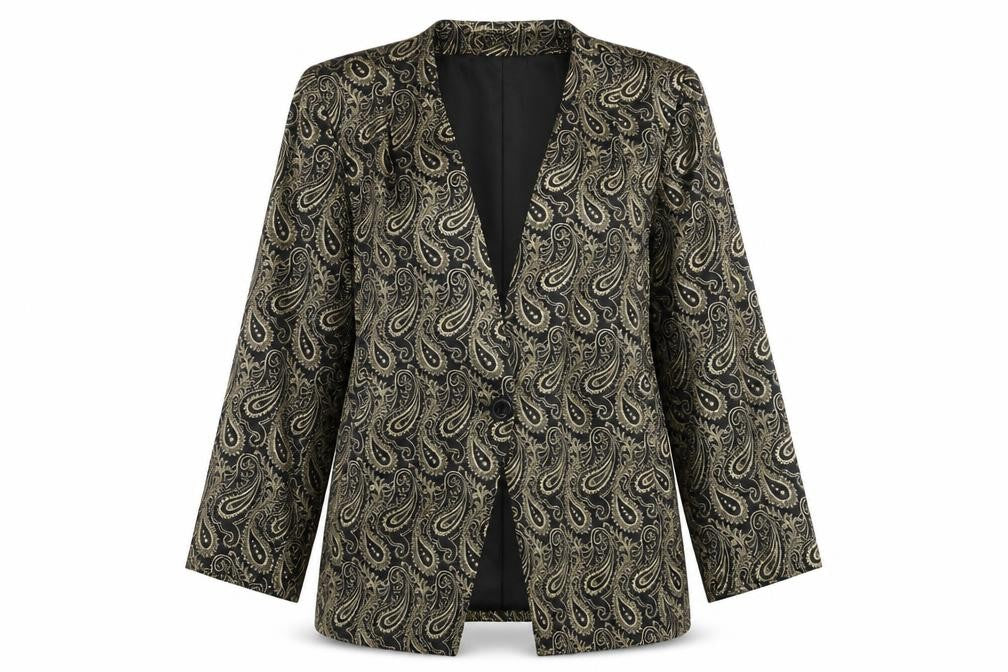 Karen Ellis Womens Black Paisley Jacket Blazer Size 6 Button