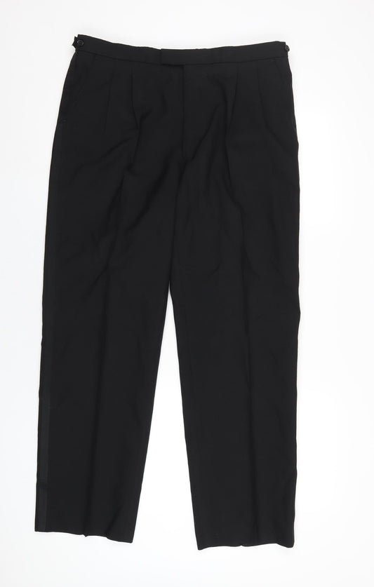 Preloved The Label Mens Black Polyester Tuxedo Suit Trousers Size 38 Regular - Front