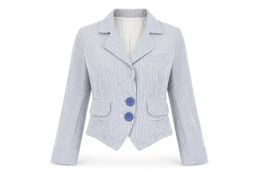 H&M Womens Blue Striped Jacket Blazer Size 8 Button