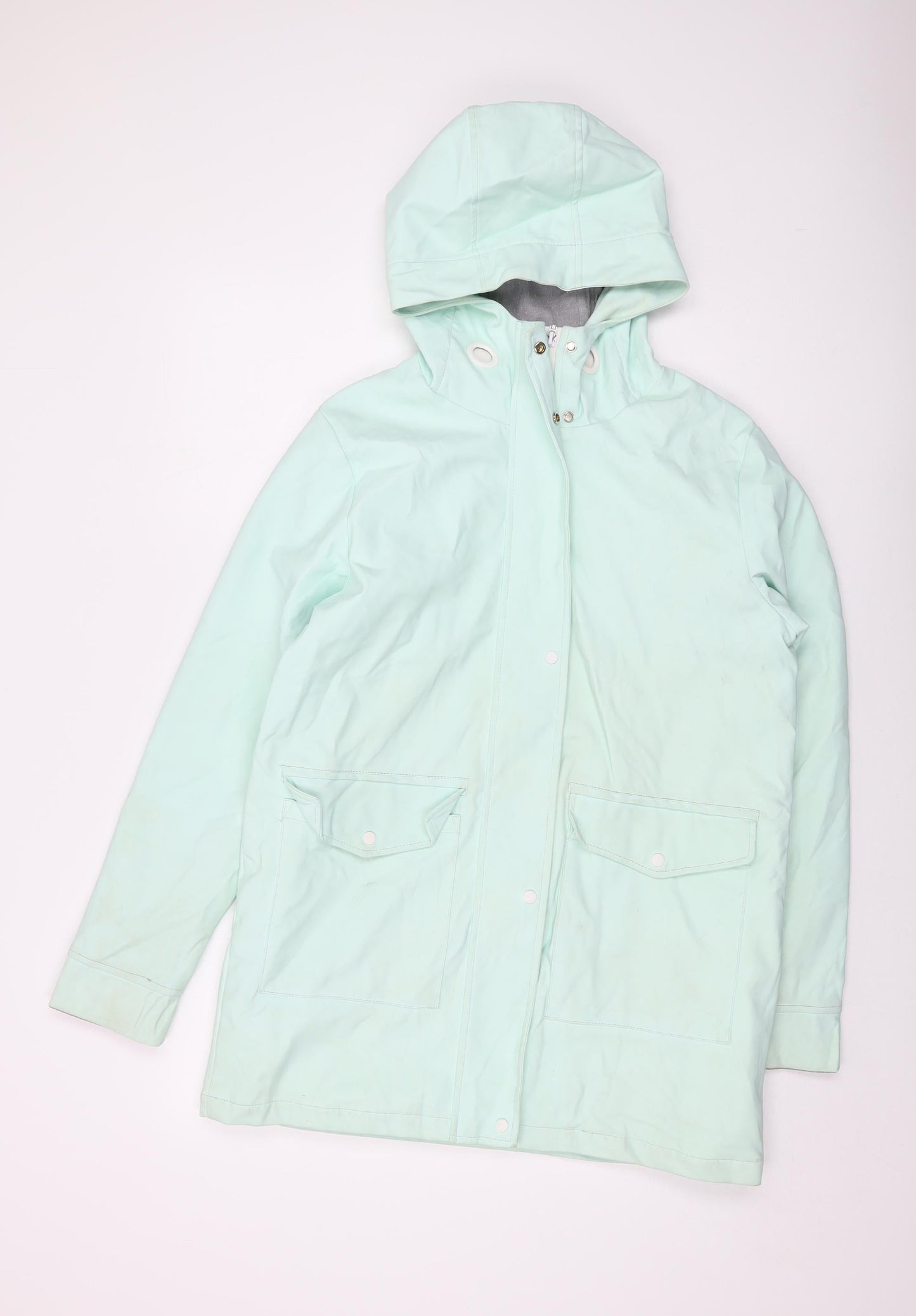 Charcoal Womens Blue Rain Coat Coat Size 12 Zip