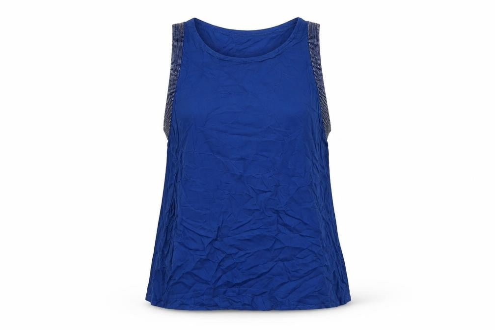 Warehouse Womens Blue Viscose Basic Tank Size 8 Round Neck