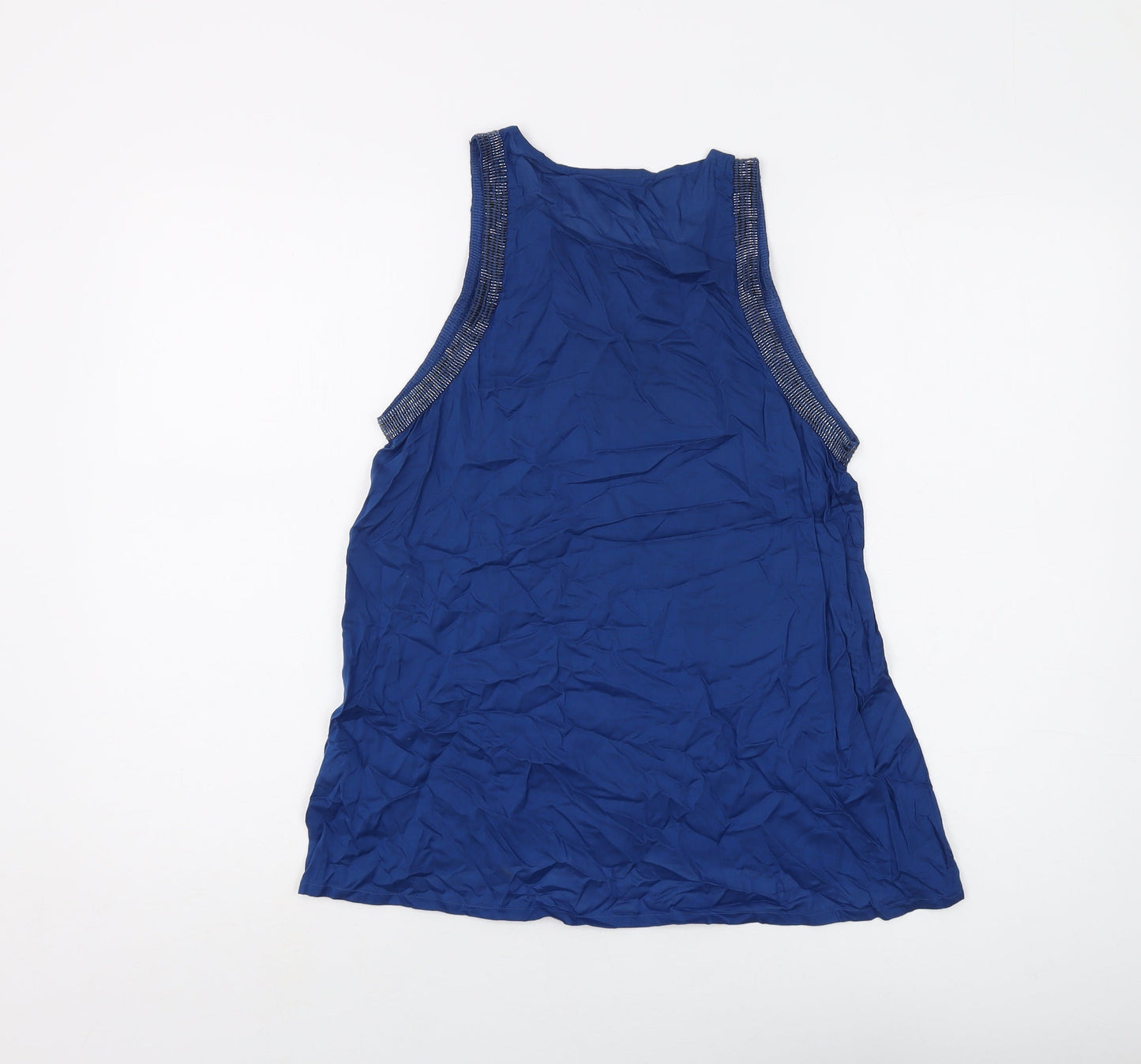 Warehouse Womens Blue Viscose Basic Tank Size 8 Round Neck