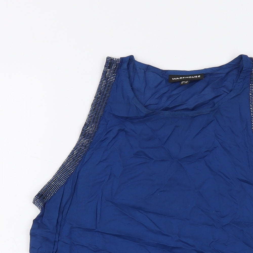 Warehouse Womens Blue Viscose Basic Tank Size 8 Round Neck