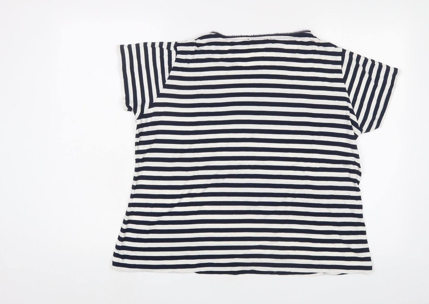 Punt Roma Womens Blue Striped Viscose Basic T-Shirt Size L Boat Neck - Beaded