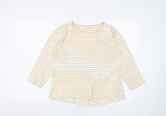 Braintree Womens Beige Striped Cotton Basic T-Shirt Size M Collared