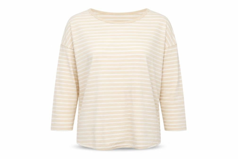 Braintree Womens Beige Striped Cotton Basic T-Shirt Size M Collared