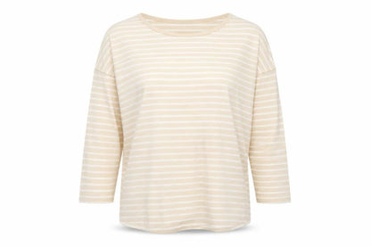 Braintree Womens Beige Striped Cotton Basic T-Shirt Size M Collared