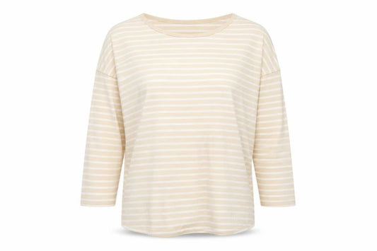 Braintree Womens Beige Striped Cotton Basic T-Shirt Size M Collared