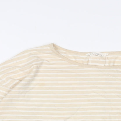 Braintree Womens Beige Striped Cotton Basic T-Shirt Size M Collared