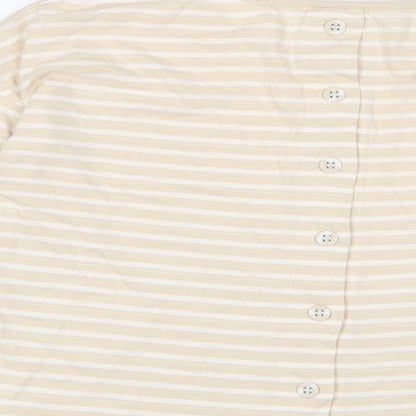 Braintree Womens Beige Striped Cotton Basic T-Shirt Size M Collared