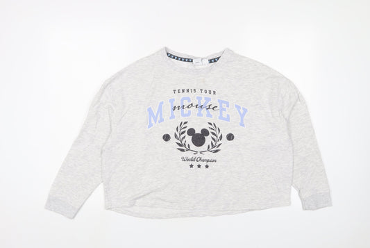 Mickey Mouse Womens Grey Cotton Pullover Sweatshirt Size M Pullover