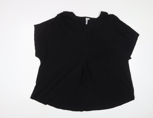 CISO Womens Black Cotton Basic T-Shirt Size 2XL V-Neck