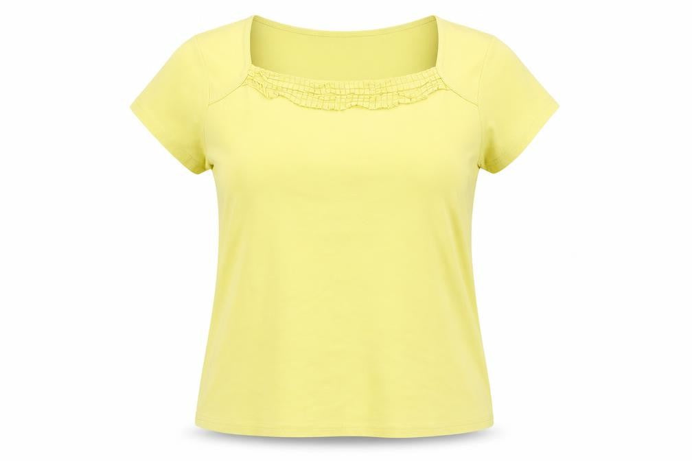 Maine Womens Yellow Cotton Basic T-Shirt Size 16 Square Neck - Embroidered