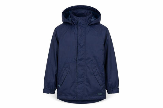 Front view of Wynnster boys’ blue jacket, size 11-12, years zip - logo