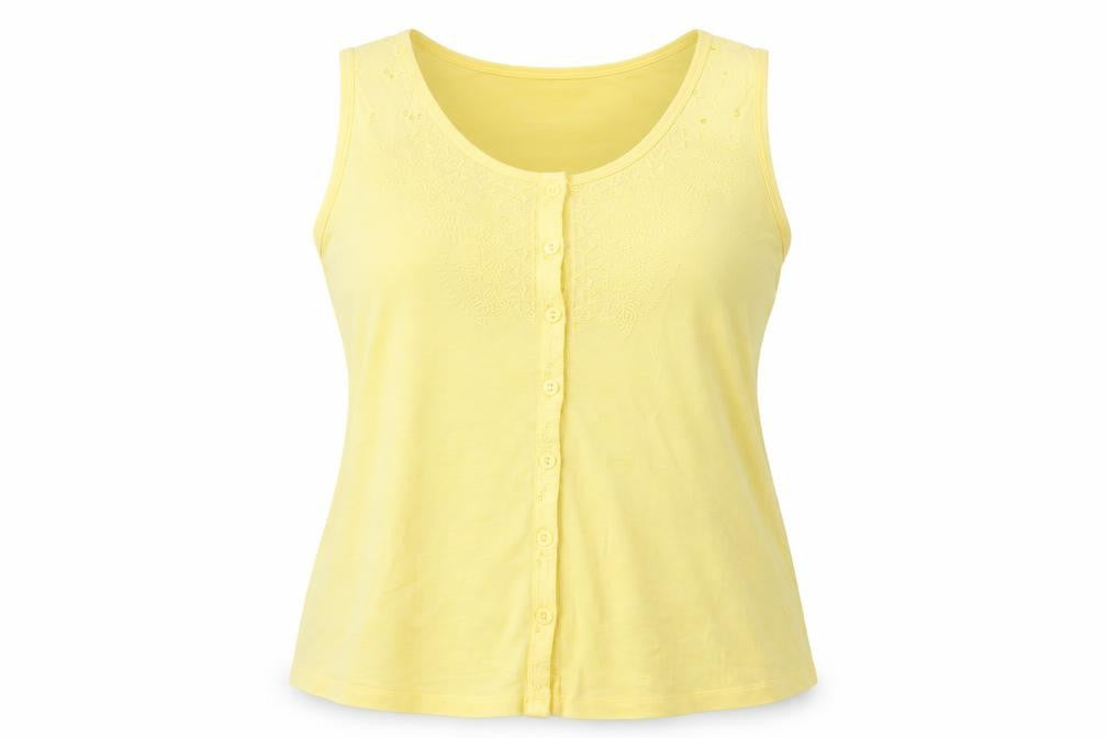 Marks & Spencer Womens Yellow Cotton Basic Button-Up Size 12 Round Neck - Embroidered