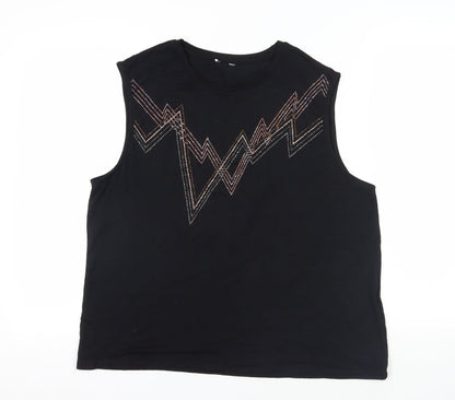 Sonder Womens Black Viscose Basic Tank Size 18 Round Neck - Rhinestone