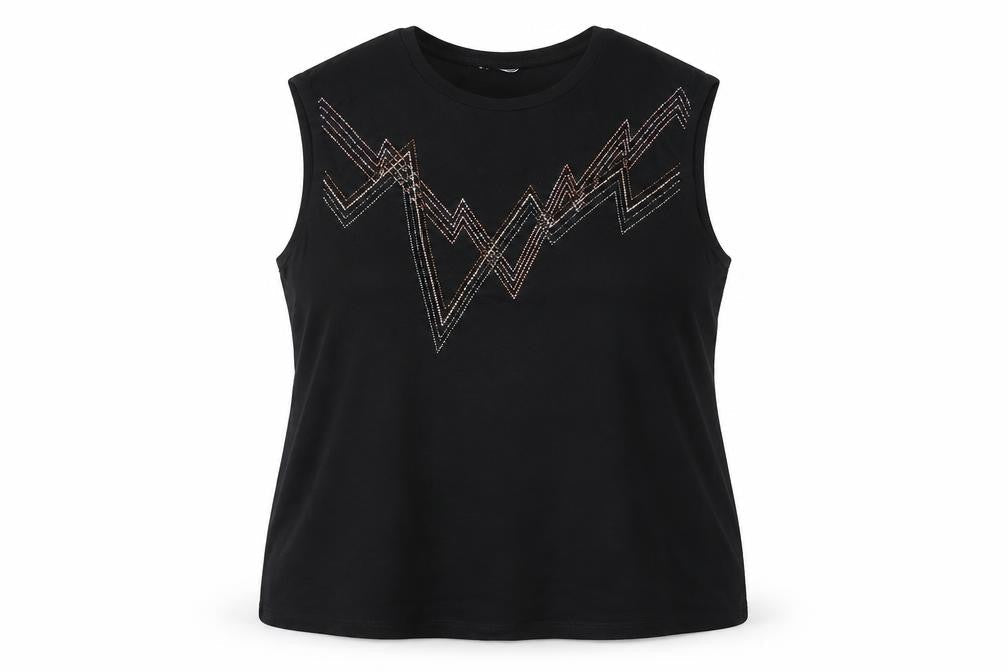 Sonder Womens Black Viscose Basic Tank Size 18 Round Neck - Rhinestone