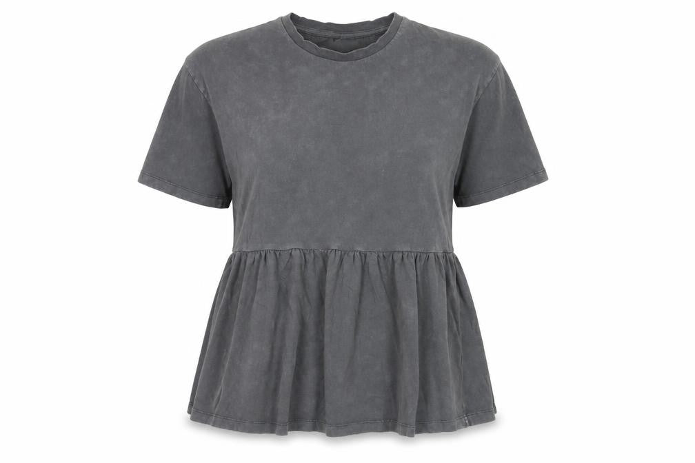 ASOS Womens Grey Cotton Basic T-Shirt Size 8 Crew Neck - Peplum