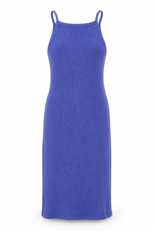New Look Womens Blue Cotton Tank Dress Size 10 Square Neck Pullover - Ribbed