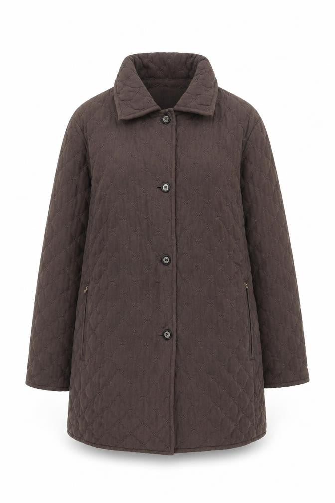 Damart Womens Brown Quilted Coat Size 16 Zip - Zipped Pockets
