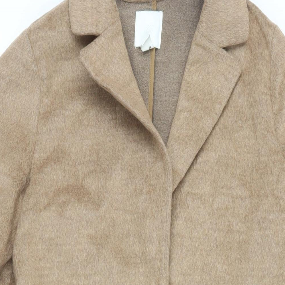 H&M Womens Beige Overcoat Coat Size 6 Snap