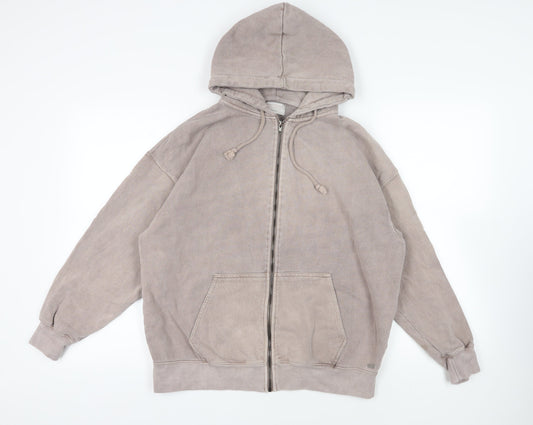 Pull&Bear Mens Grey Cotton Full Zip Hoodie Size S - Pockets