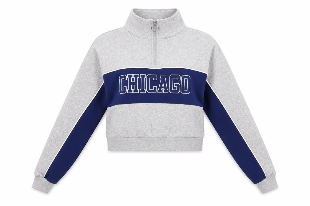 Divided by H&M Womens Grey Colourblock Cotton Pullover Sweatshirt Size S Zip - Chicago