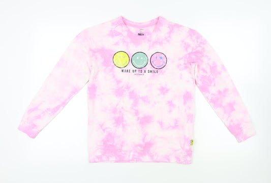 Marks and Spencer Girls Pink Geometric Cotton Pullover Sweatshirt Size 12-13 Years Pullover - Smiley World Tie-Dye