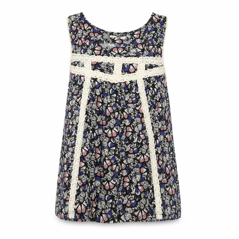 BHS Womens Multicoloured Geometric Cotton Basic Tank Size 8 Square Neck - Crocheted Lace Detail