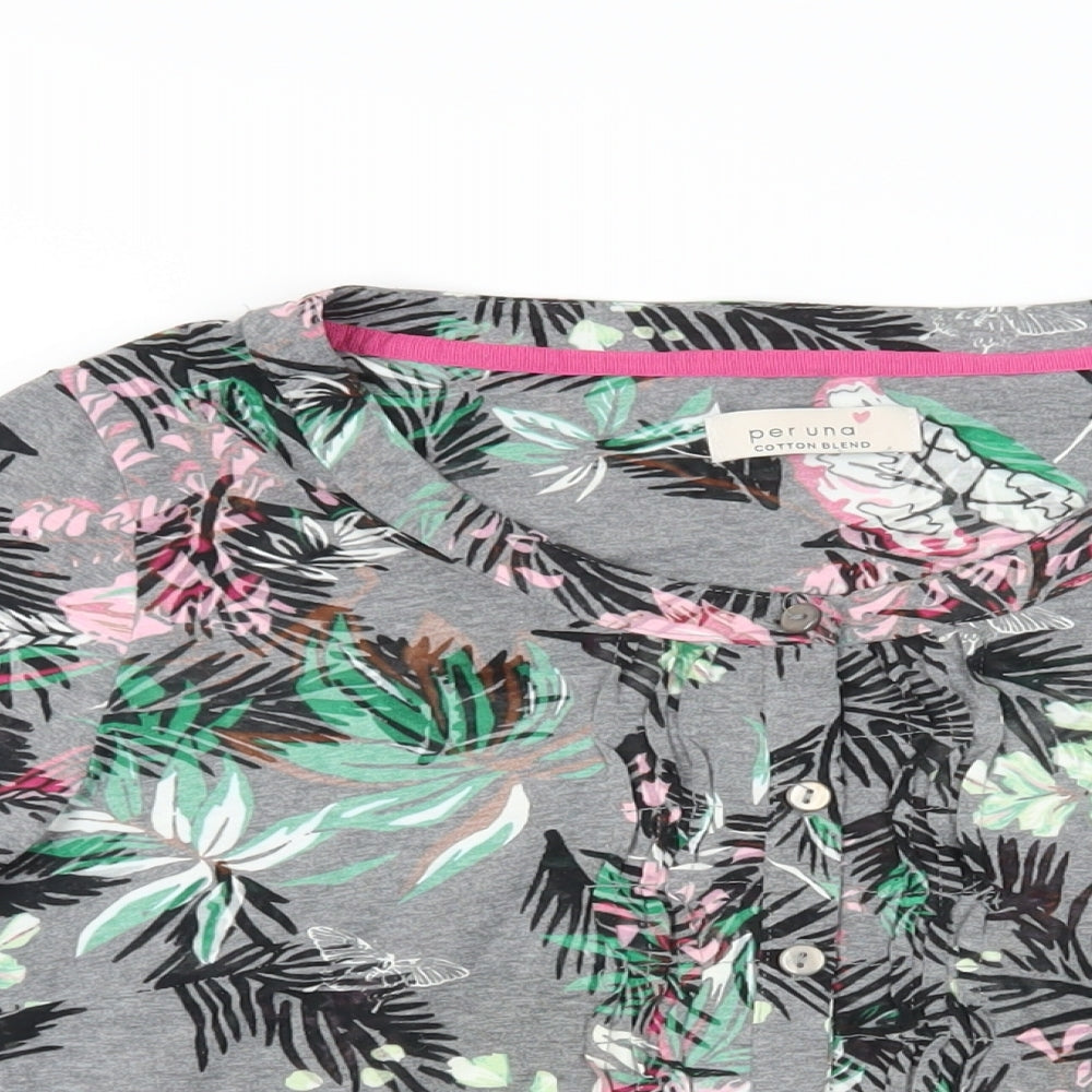 Per Una Womens Grey Floral Polyester Basic Button-Up Size 12 Round Neck