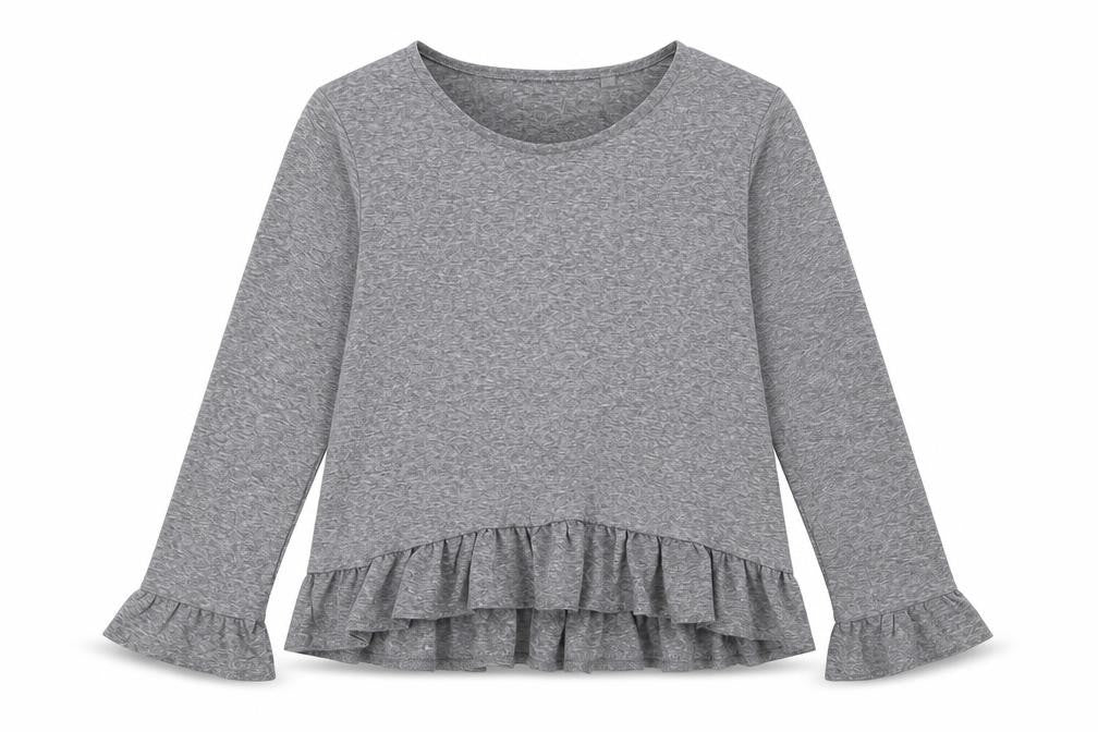 NEXT Girls Grey Polyester Pullover T-Shirt Size 10 Years Crew Neck Pullover - Ruffle Detail