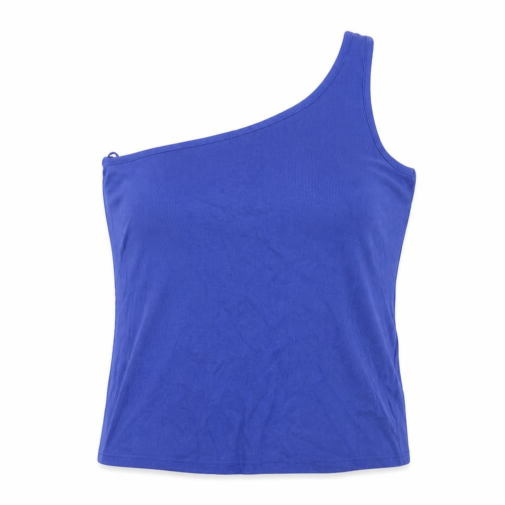 Marks & Spencer Womens Blue Cotton Basic Tank Size 20 One Shoulder - Ribbed