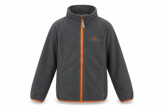 Front view of Hi Gear boys’ grey jacket, size 7-8, years zip - logo