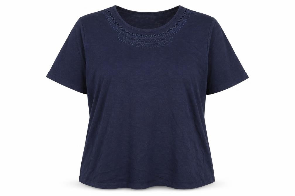 Canda Womens Blue 100% Cotton Basic T-Shirt Size L Scoop Neck