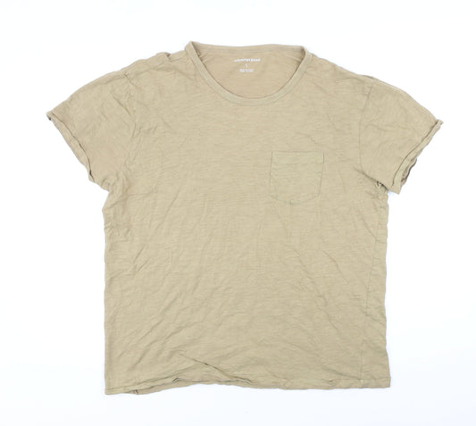 Country Road Womens Beige 100% Cotton Basic T-Shirt Size L Scoop Neck