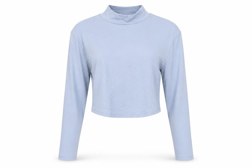 ASOS Womens Blue Cotton Basic T-Shirt Size 14 Mock Neck - Cropped