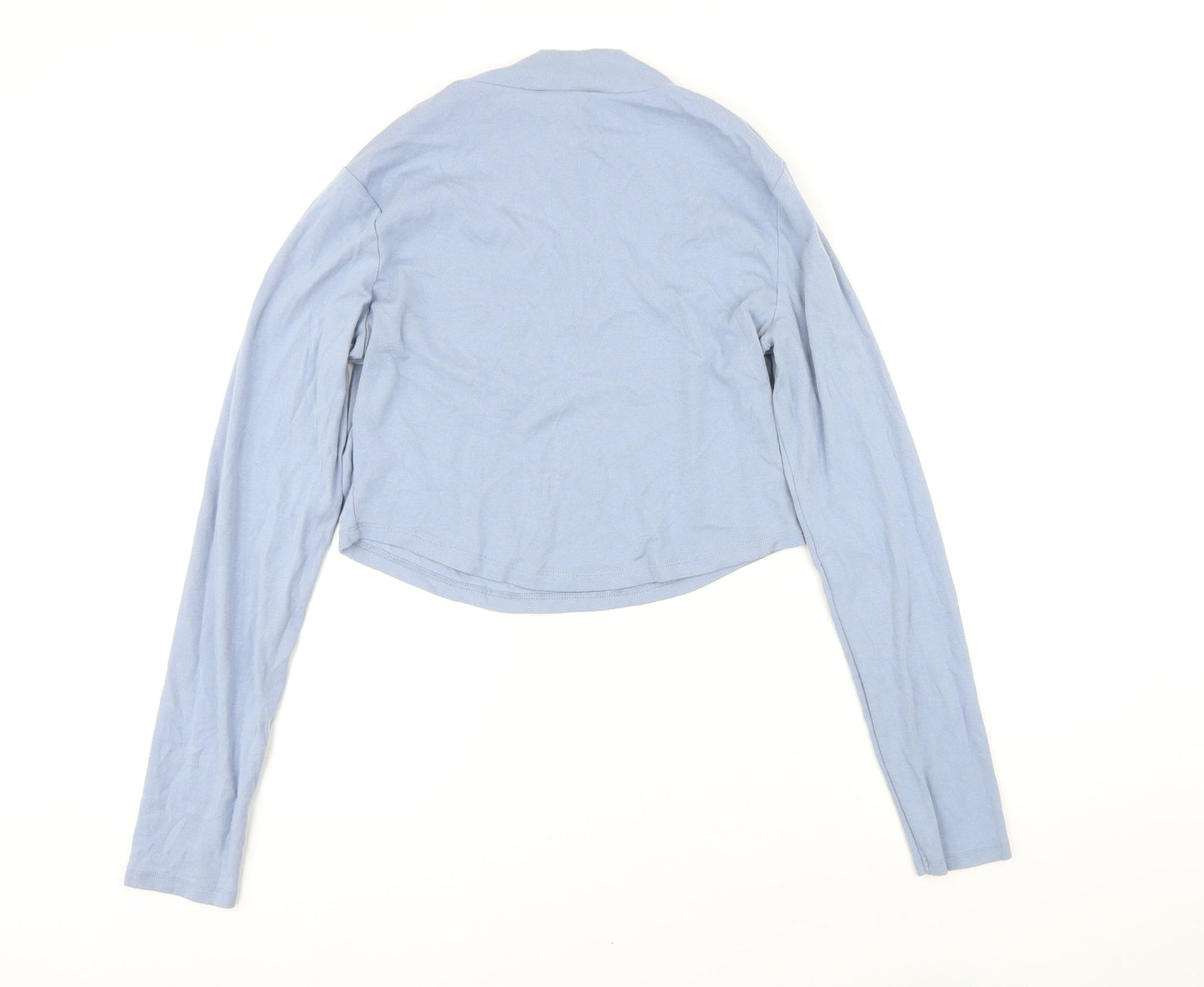 ASOS Womens Blue Cotton Basic T-Shirt Size 14 Mock Neck - Cropped