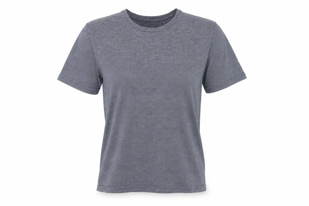 Marks & Spencer Womens Blue Striped Cotton Basic T-Shirt Size XS Round Neck