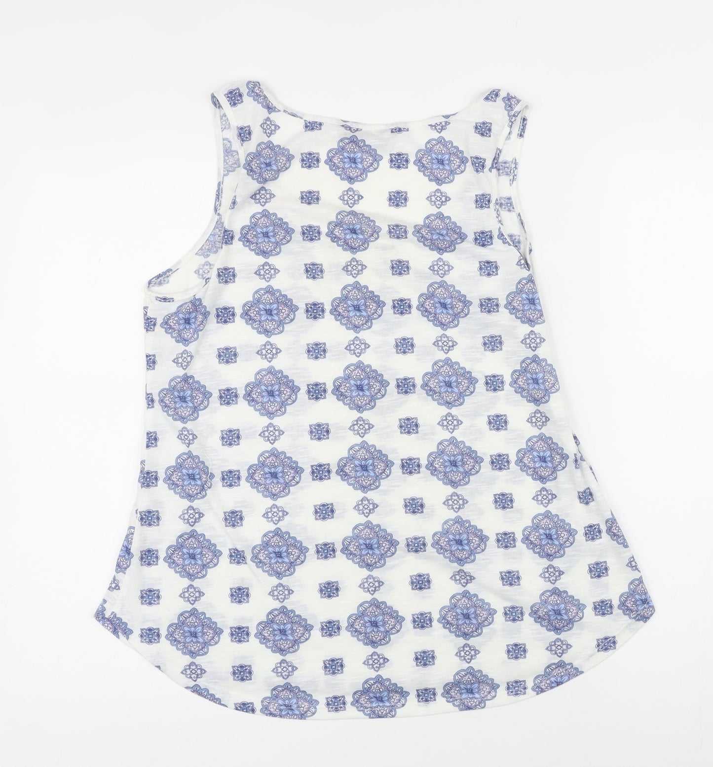 Dorothy Perkins Womens White Geometric Polyester Basic T-Shirt Size 14 Scoop Neck