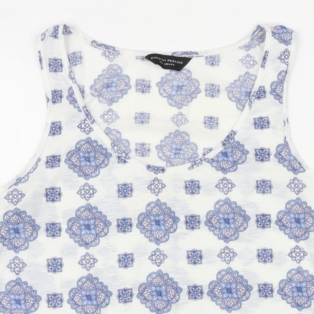 Dorothy Perkins Womens White Geometric Polyester Basic T-Shirt Size 14 Scoop Neck