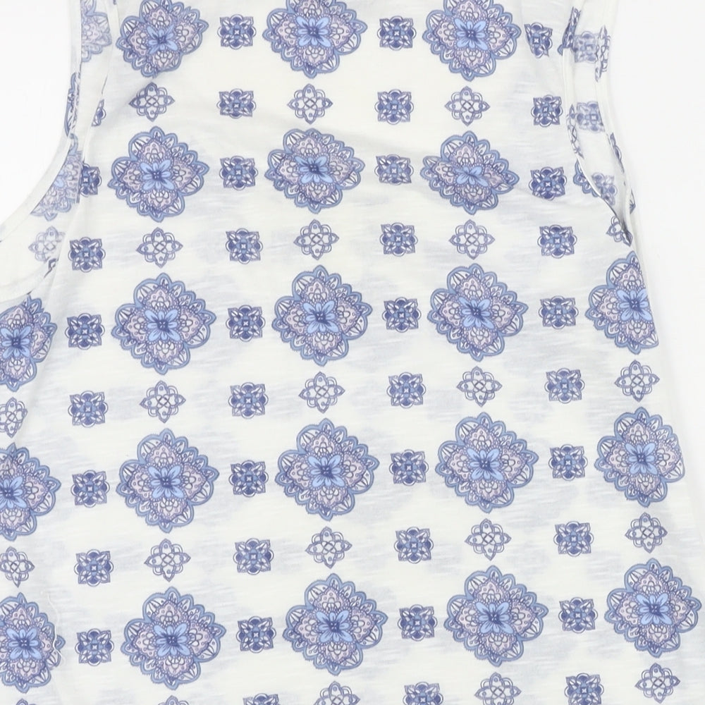 Dorothy Perkins Womens White Geometric Polyester Basic T-Shirt Size 14 Scoop Neck