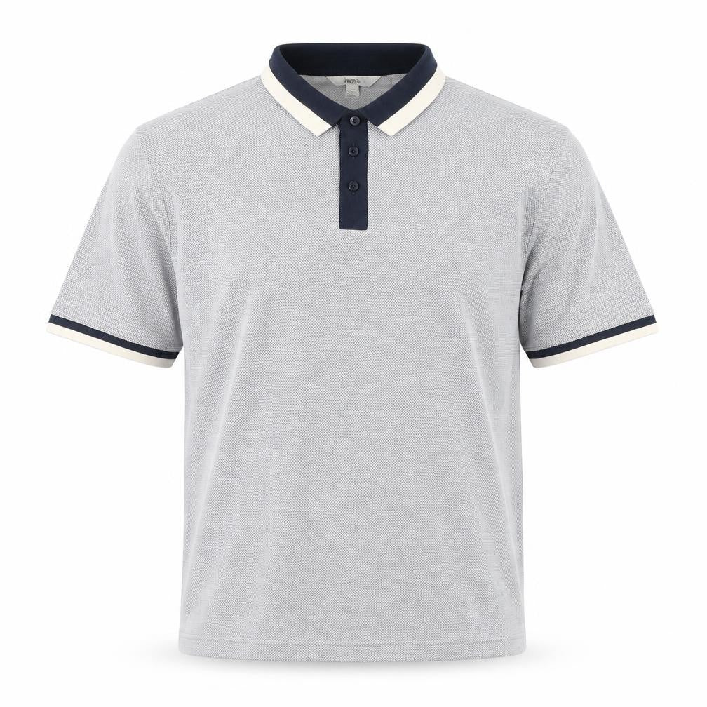 Marks & Spencer Mens Blue Geometric Modal Polo Size L Collared Button