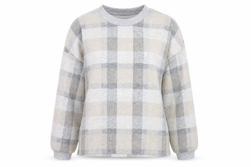 Marks & Spencer Womens Grey Check Polyester Pullover Sweatshirt Size M