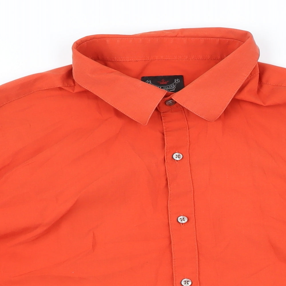 River Island Mens Orange Cotton Button-Up Size XL Collared Button